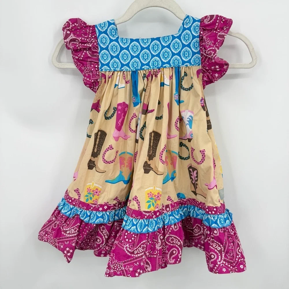 Eleanor Rose County Fair‎ Cowgirl Boot dress RARE HTF size 4 blue pink